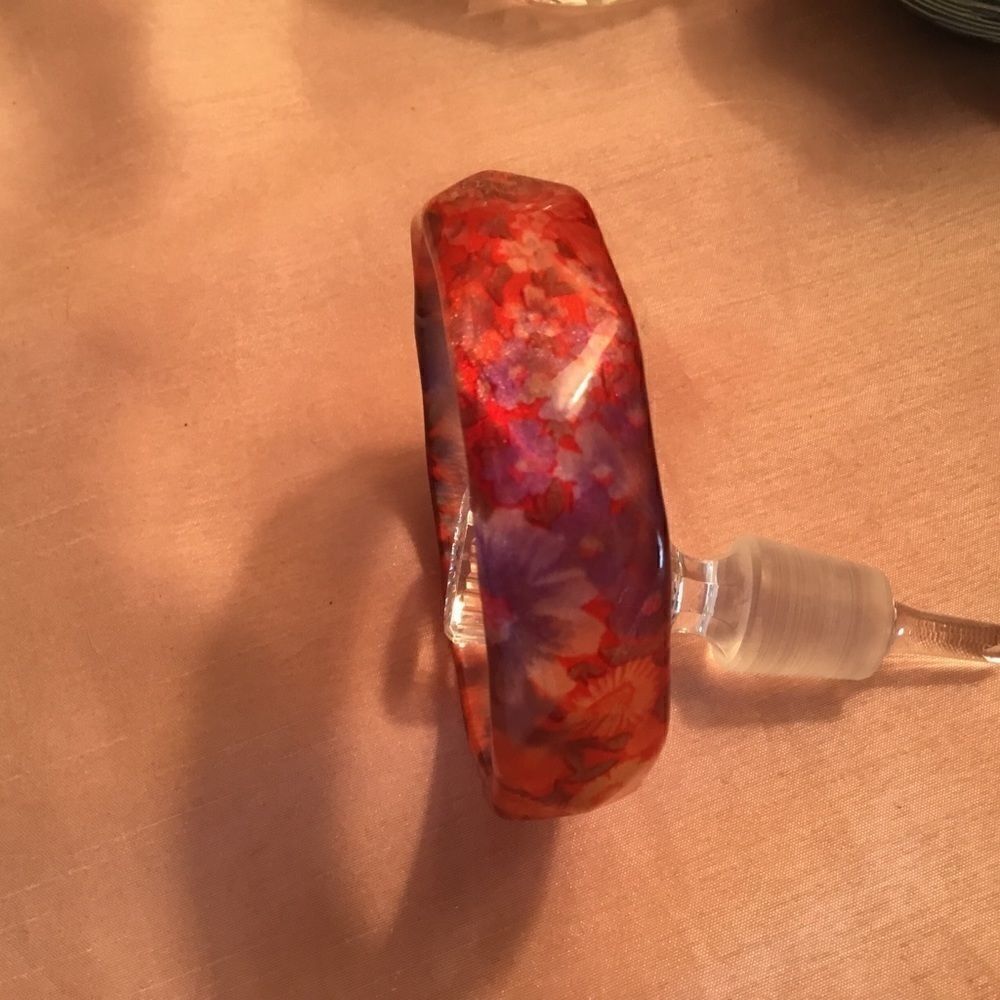 Pink Floral Acrylic Bangle Bracelet